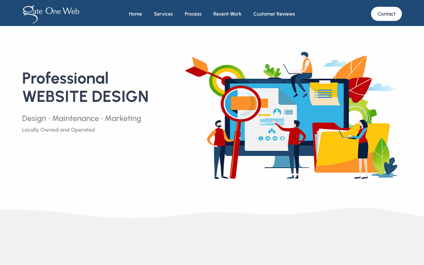 Gate One Web homepage describing website design services